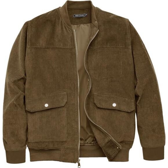 Men's Corduroy Bomber Jacket Lightweight Varsity Windbreaker Jackets - Picture 1 of 8
